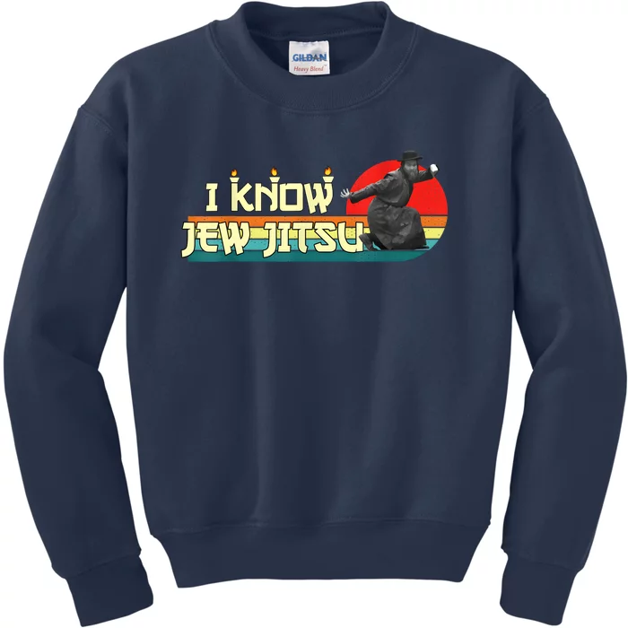 I Know Jew Jitsu Funny Vintage Retro Martial Arts Kids Sweatshirt