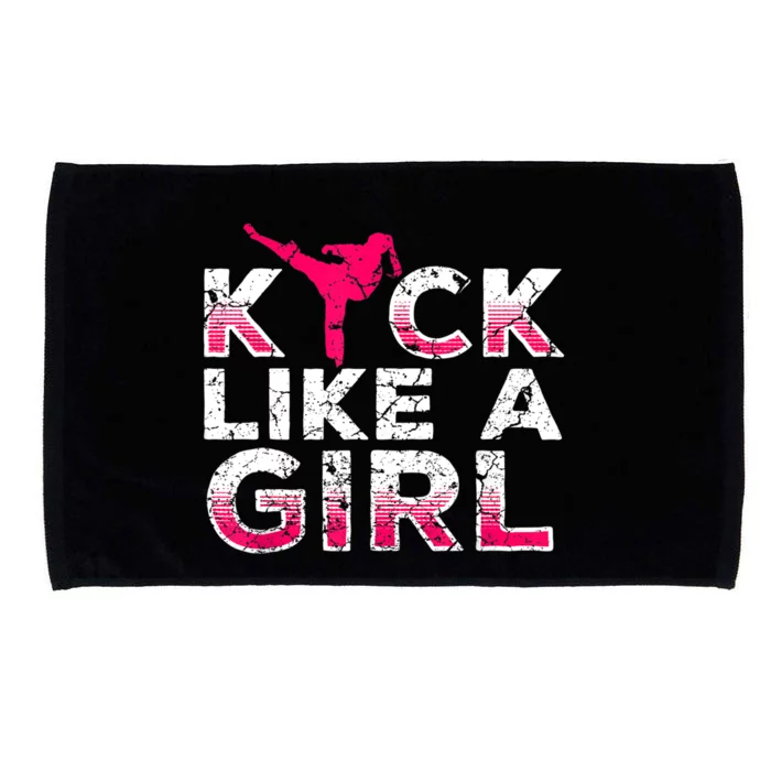 I Kick Like A Girl Gift Funny Karate Kickboxing Girl Gift Microfiber Hand Towel