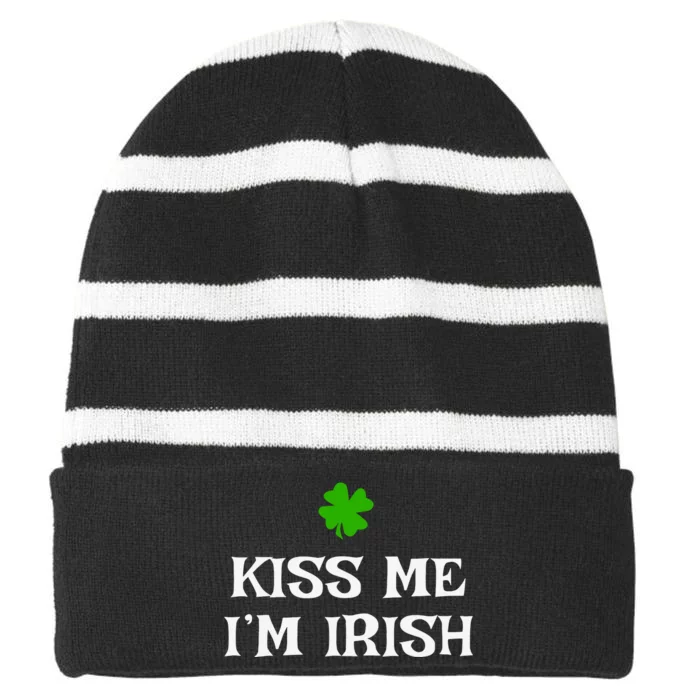 Irish Kiss Me Im Irish St Patricks Day Striped Beanie with Solid Band