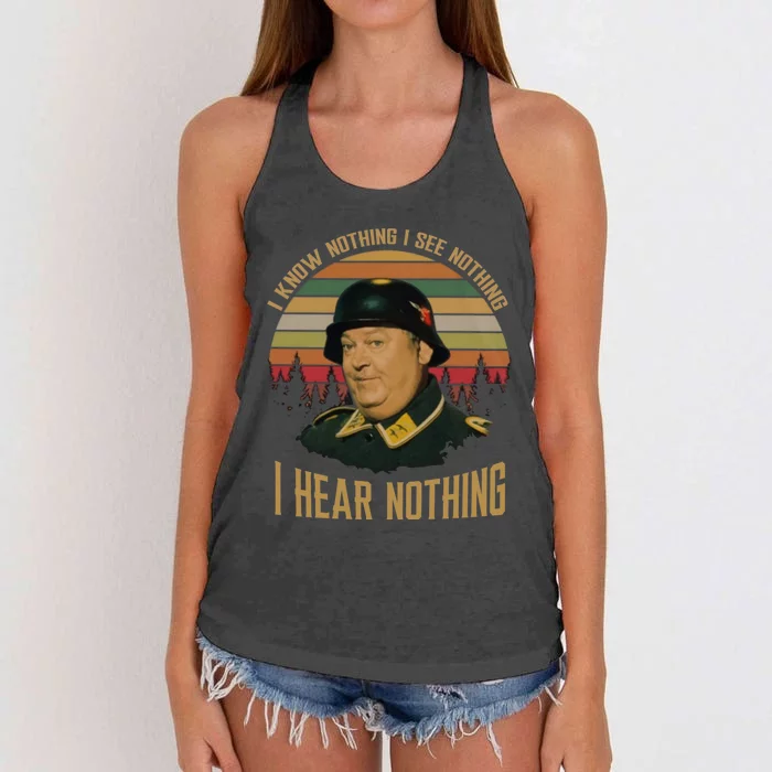 I Know Nothing I See Nothing I Hear Nothing Vintage Retro Women's Knotted Racerback Tank