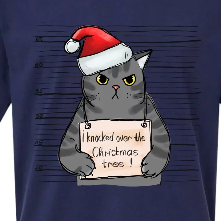 I Knocked Over The Christmas Tree Funny Cat Christmas Gift Sueded Cloud Jersey T-Shirt