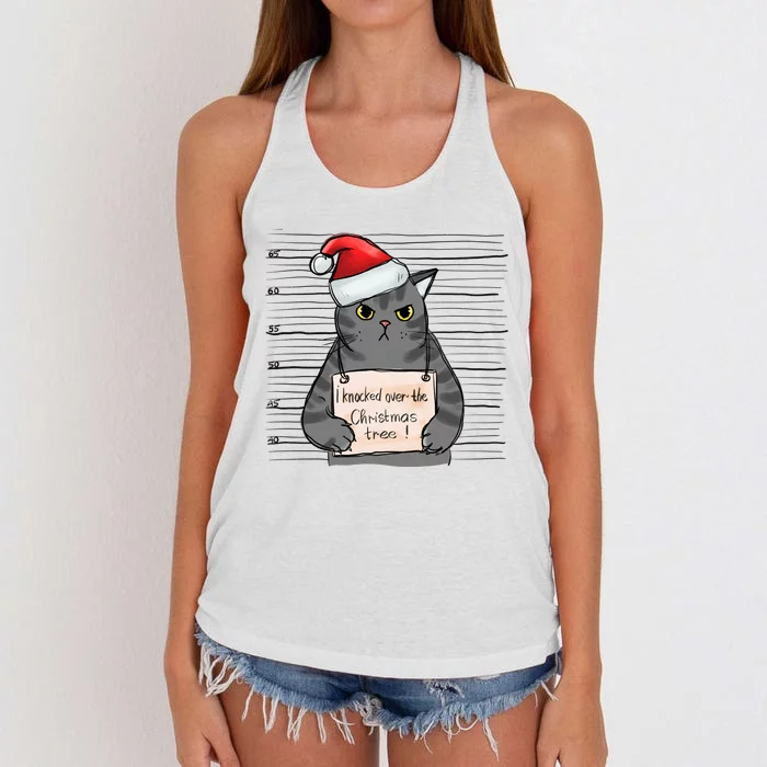 I Knocked Over The Christmas Tree Funny Cat Christmas Gift Women's Knotted Racerback Tank