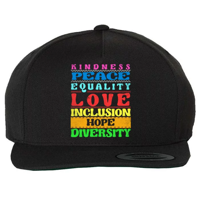 Inclusion Kindness Peace Love Diversity Equality Funny Gift Wool Snapback Cap