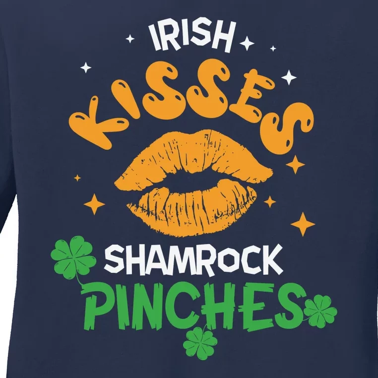 Irish Kisses Shamrock Pinches St Patricks Day Ladies Long Sleeve Shirt