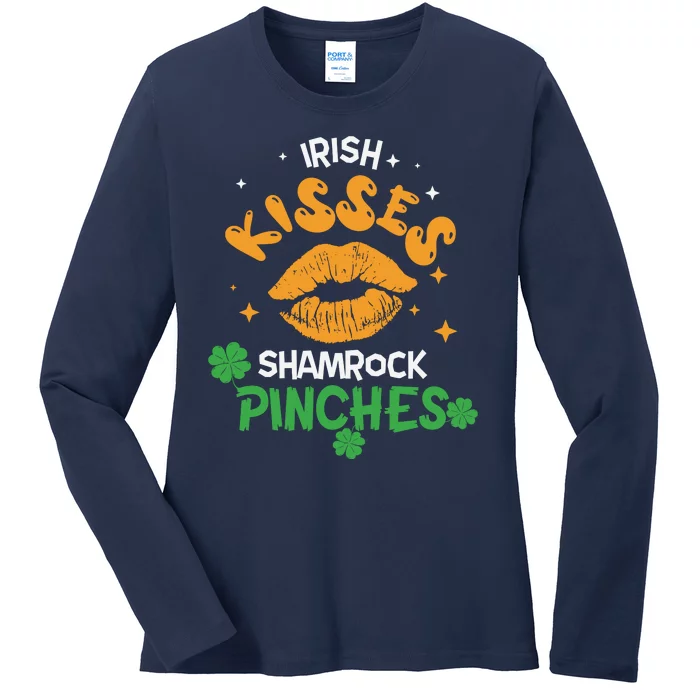 Irish Kisses Shamrock Pinches St Patricks Day Ladies Long Sleeve Shirt