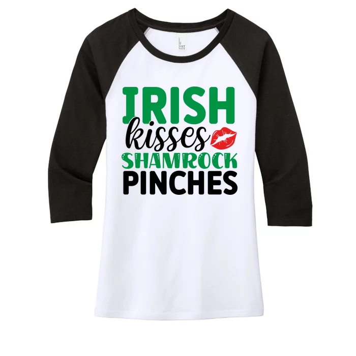 Irish Kisses Shamrock Pinches Funny St Patricks Day Women's Tri-Blend 3/4-Sleeve Raglan Shirt