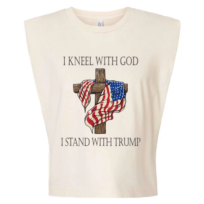 I Kneel With God I Stand With Trump Garment-Dyed Women's Muscle Tee