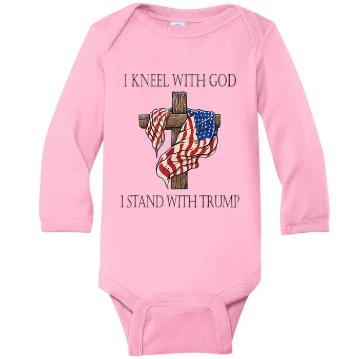 I Kneel With God I Stand With Trump Baby Long Sleeve Bodysuit