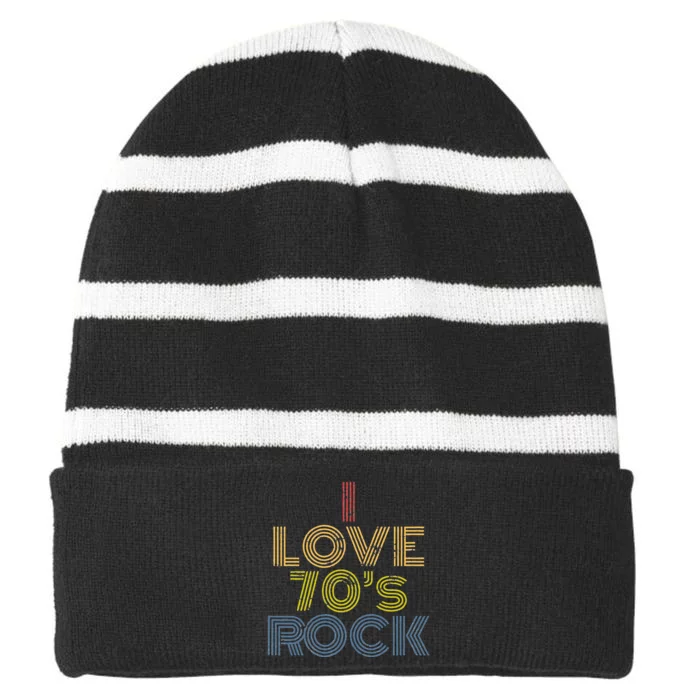 I Love 70s Rock Music Retro Vintage Striped Beanie with Solid Band