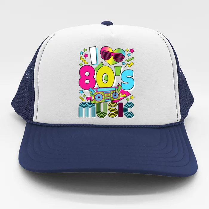 I Love 80's Music 80s Party Outfit Retro 1980s Raglan Baseball Tee Trucker Hat