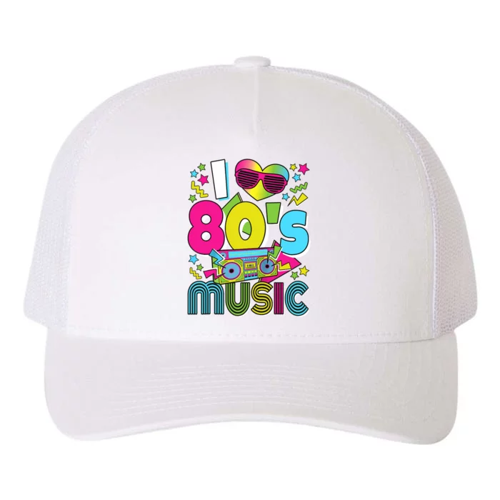 I Love 80's Music 80s Party Outfit Retro 1980s Raglan Baseball Tee Yupoong Adult 5-Panel Trucker Hat