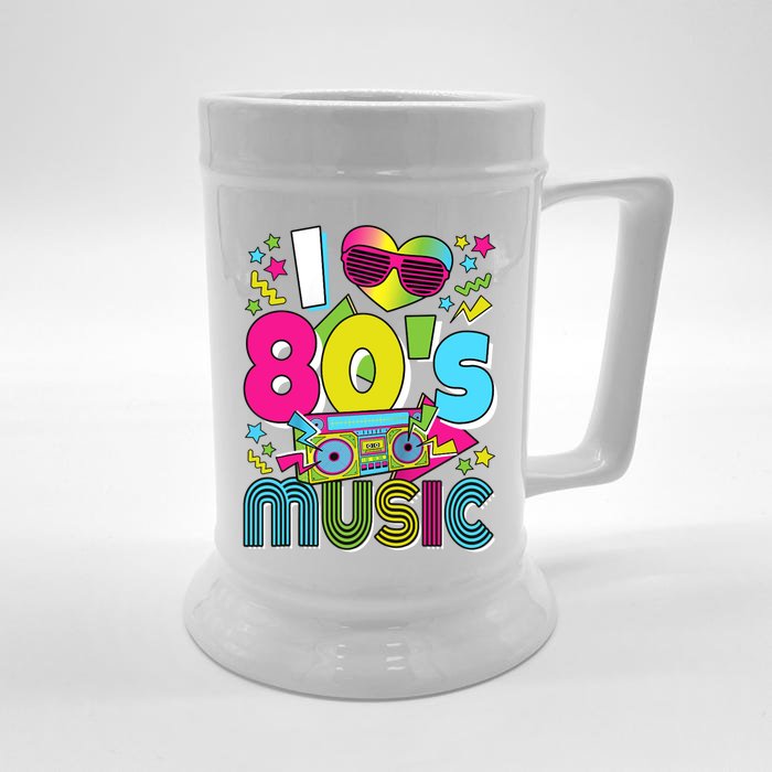 I Love 80's Music 80s Party Outfit Retro 1980s Raglan Baseball Tee Front & Back Beer Stein