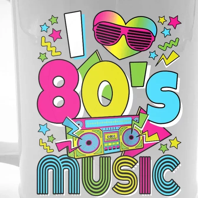 I Love 80's Music 80s Party Outfit Retro 1980s Raglan Baseball Tee Front & Back Beer Stein