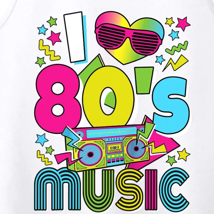 I Love 80's Music 80s Party Outfit Retro 1980s Raglan Baseball Tee Performance Tank