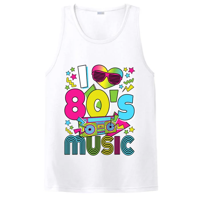 I Love 80's Music 80s Party Outfit Retro 1980s Raglan Baseball Tee Performance Tank