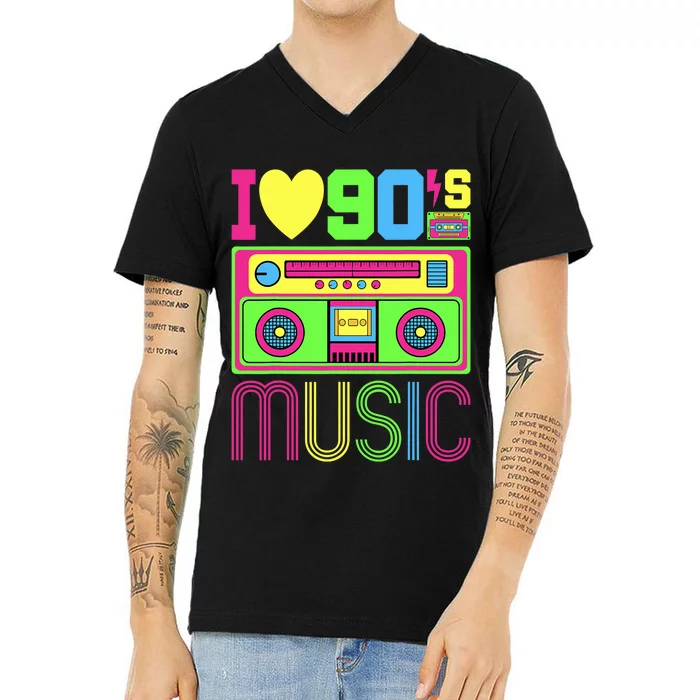 I Love 90s Music 1990s Style Hip Hop Outfit Vintage Nineties V-Neck T-Shirt