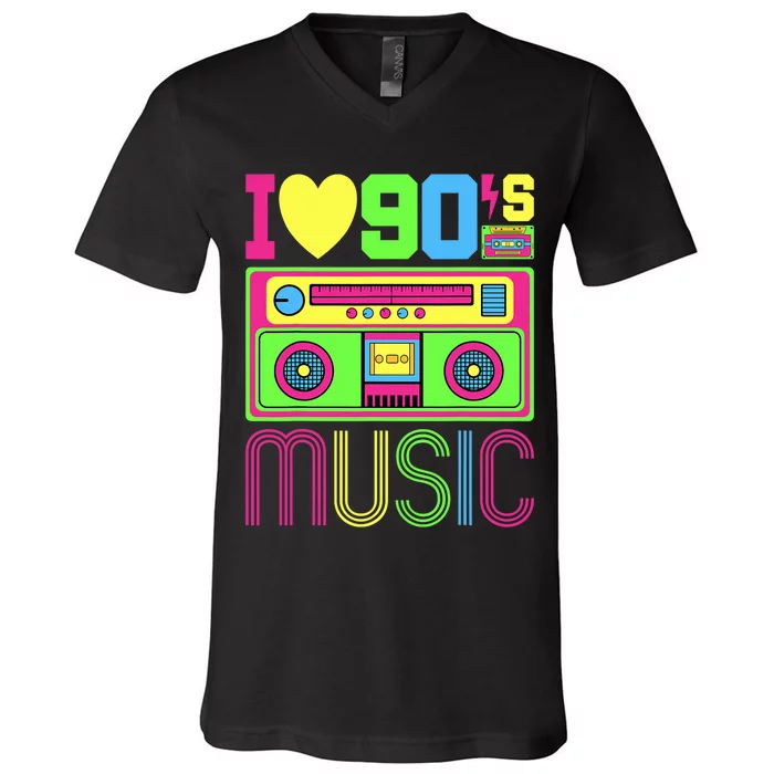 I Love 90s Music 1990s Style Hip Hop Outfit Vintage Nineties V-Neck T-Shirt