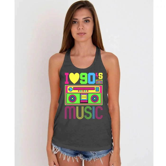 I Love 90s Music 1990s Style Hip Hop Outfit Vintage Nineties Women's Knotted Racerback Tank