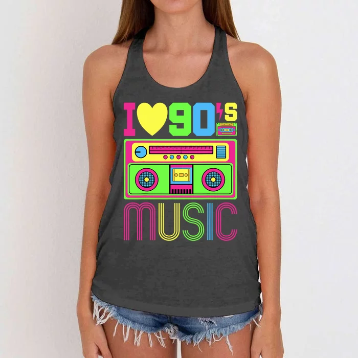 I Love 90s Music 1990s Style Hip Hop Outfit Vintage Nineties Women's Knotted Racerback Tank