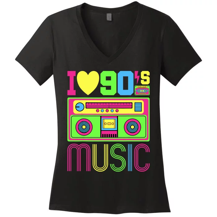 I Love 90s Music 1990s Style Hip Hop Outfit Vintage Nineties Women's V-Neck T-Shirt