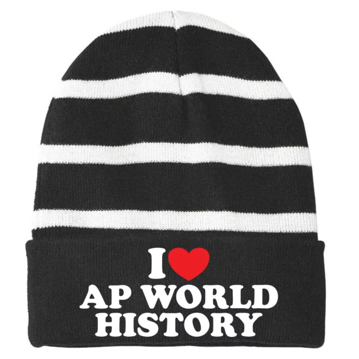 I Love AP World History Striped Beanie with Solid Band