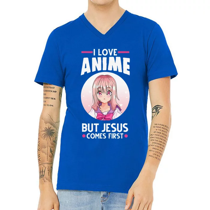 I Love Anime But Jesus Comes First Anime V-Neck T-Shirt