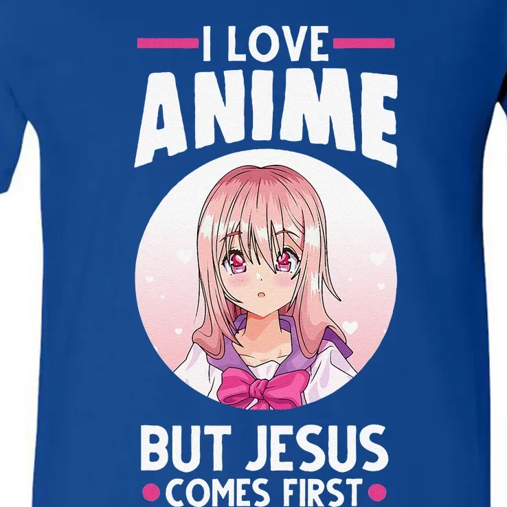 I Love Anime But Jesus Comes First Anime V-Neck T-Shirt