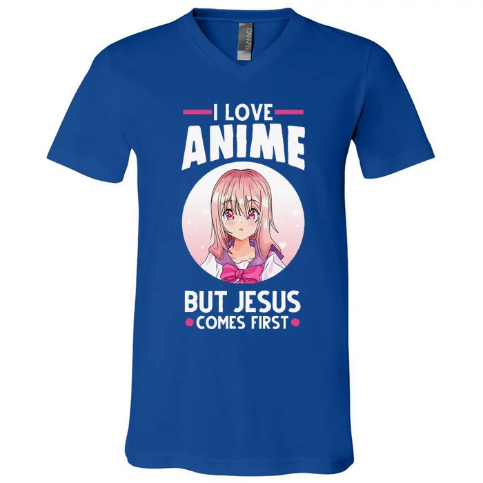 I Love Anime But Jesus Comes First Anime V-Neck T-Shirt