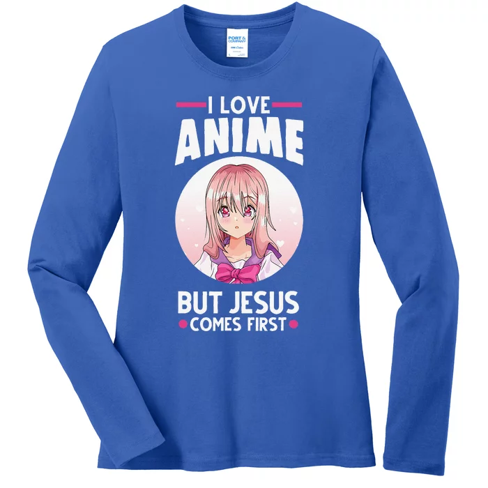 I Love Anime But Jesus Comes First Anime Ladies Long Sleeve Shirt