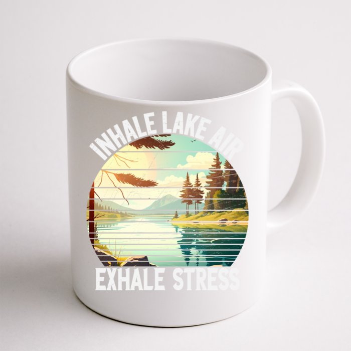 Inhale Lake Air Exhale Stress Funny Meditation Camping Gift Front & Back Coffee Mug