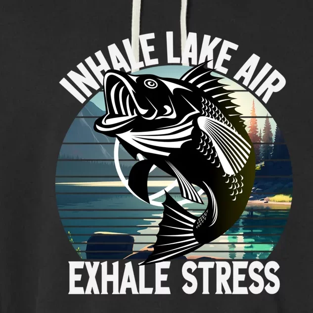 Inhale Lake Air Exhale Stress Meditating Fishing At The Lake Cute Gift Garment-Dyed Fleece Hoodie