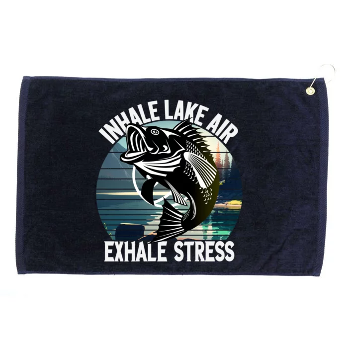 Inhale Lake Air Exhale Stress Meditating Fishing At The Lake Cute Gift Grommeted Golf Towel