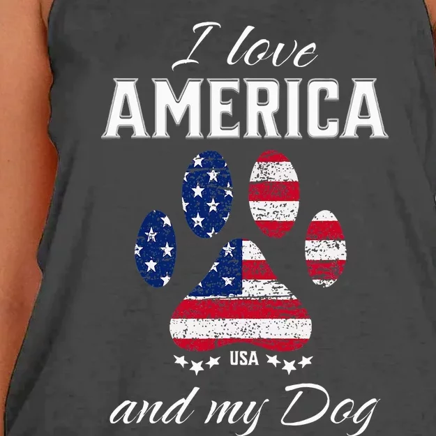 I Love America And My Dog Patriotic Pride Flag Dog Lover Women's Knotted Racerback Tank