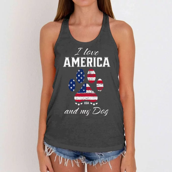 I Love America And My Dog Patriotic Pride Flag Dog Lover Women's Knotted Racerback Tank