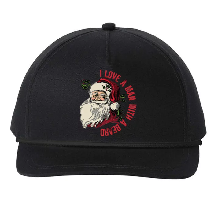 I Love A With A Beard Funny Christmas Santa Claus Retro Gift Snapback Five-Panel Rope Hat