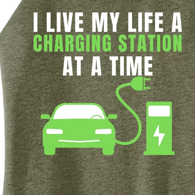 I Live A Charging Station At A Time Funny Electric Car EV Life Drive Electric Women’s Perfect Tri Rocker Tank