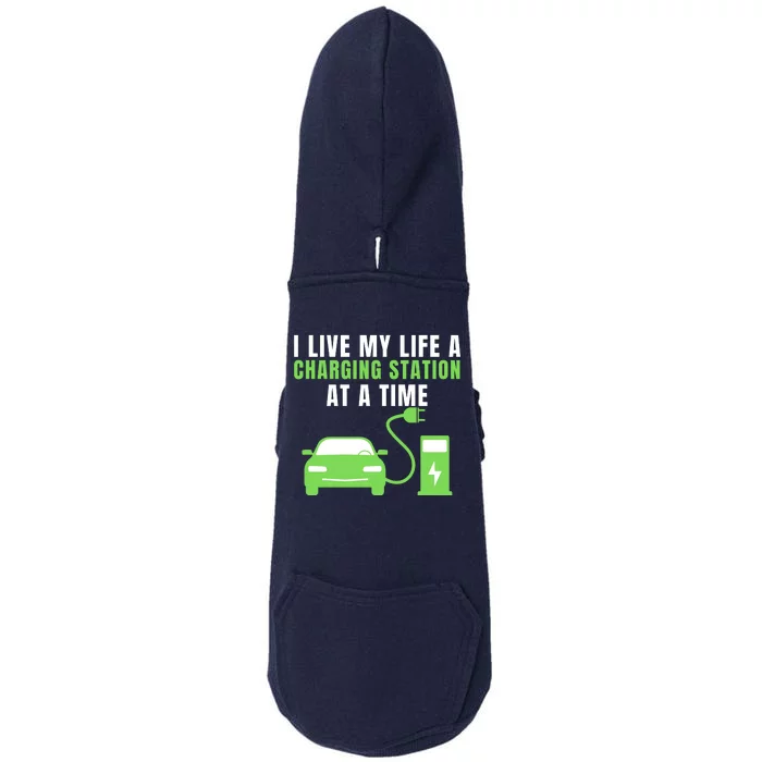 I Live A Charging Station At A Time Funny Electric Car EV Life Drive Electric Doggie 3-End Fleece Hoodie