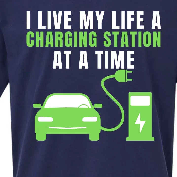 I Live A Charging Station At A Time Funny Electric Car EV Life Drive Electric Sueded Cloud Jersey T-Shirt