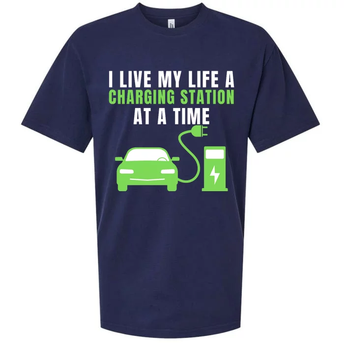 I Live A Charging Station At A Time Funny Electric Car EV Life Drive Electric Sueded Cloud Jersey T-Shirt