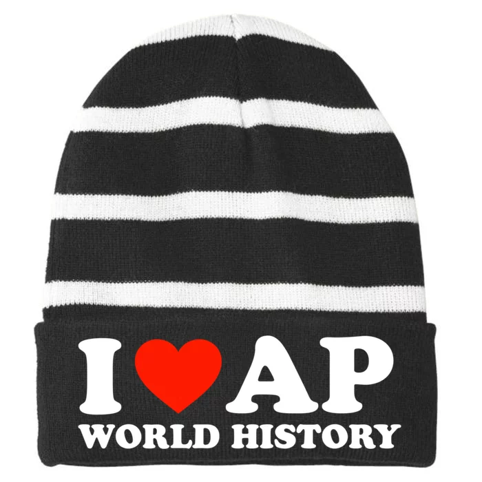 I Love AP World History Striped Beanie with Solid Band