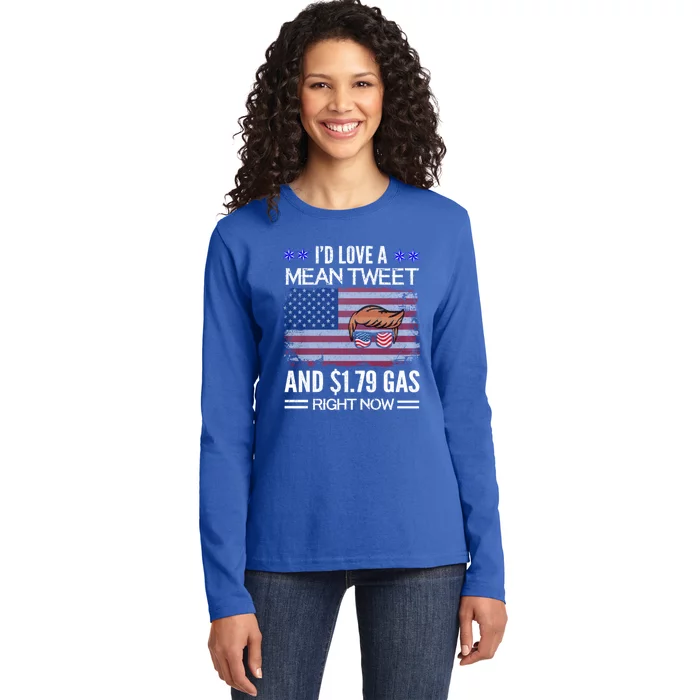 ID Love A Mean Tweet And $1 79 Gas Right Now American Flag Gift Ladies Long Sleeve Shirt