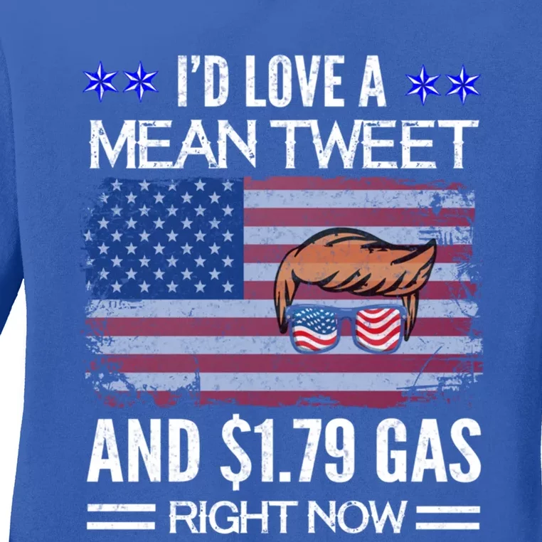 ID Love A Mean Tweet And $1 79 Gas Right Now American Flag Gift Ladies Long Sleeve Shirt