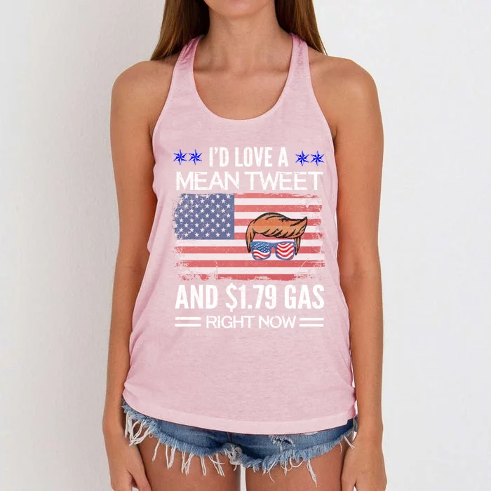 ID Love A Mean Tweet And $1 79 Gas Right Now American Flag Gift Women's Knotted Racerback Tank