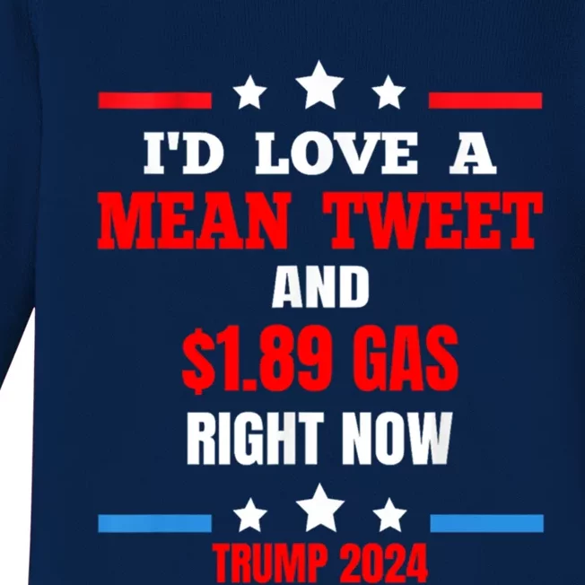 ID Love A Mean Tweet Funny Anti Joe Biden Trump 2024 Maga Funny Gift Baby Long Sleeve Bodysuit