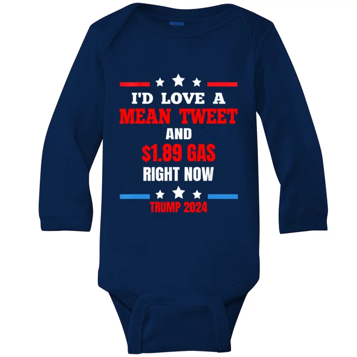 ID Love A Mean Tweet Funny Anti Joe Biden Trump 2024 Maga Funny Gift Baby Long Sleeve Bodysuit