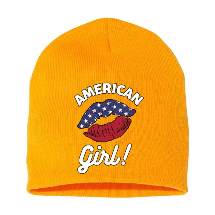 I Love America Kiss Lips Usa United States American Us Funny Gift Short Acrylic Beanie