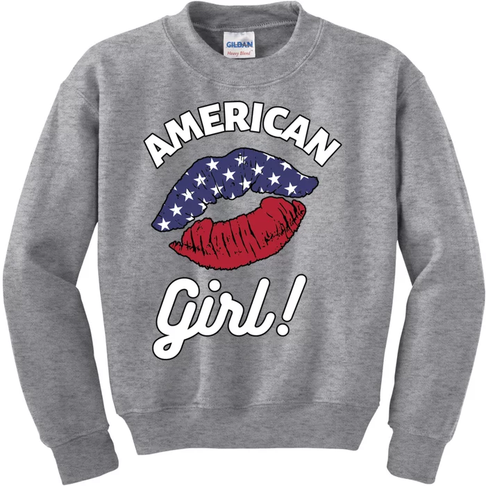 I Love America Kiss Lips Usa United States American Us Funny Gift Kids Sweatshirt