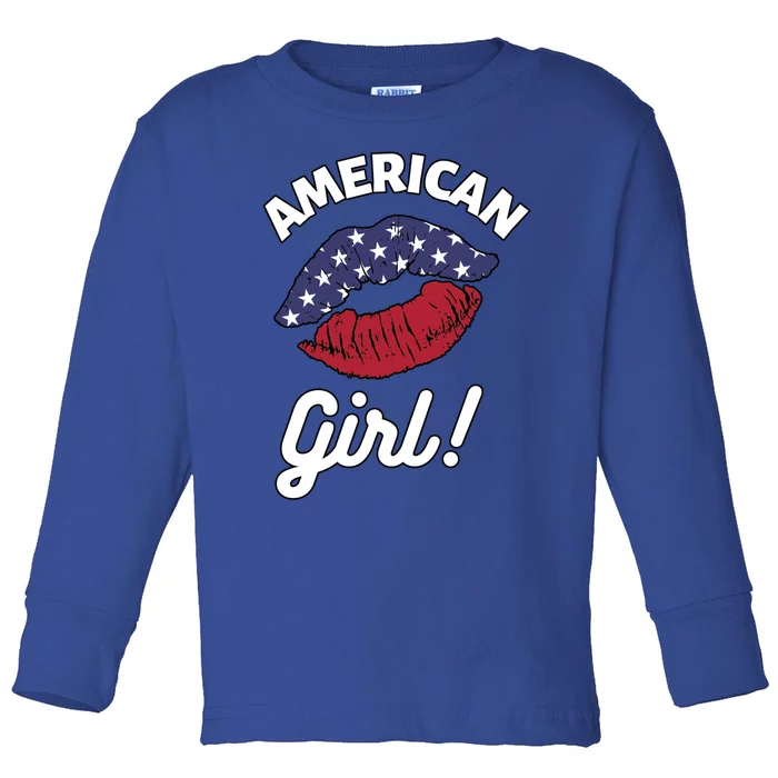 I Love America Lips Usa United States American Us Gift Toddler Long Sleeve Shirt