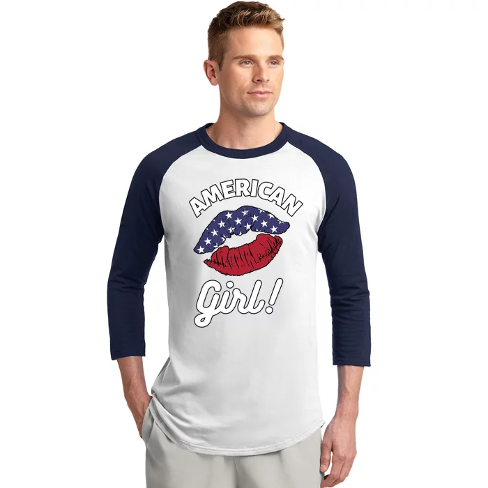 I Love America Lips Usa United States American Us Gift Baseball Sleeve Shirt