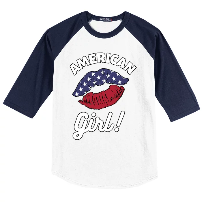 I Love America Lips Usa United States American Us Gift Baseball Sleeve Shirt